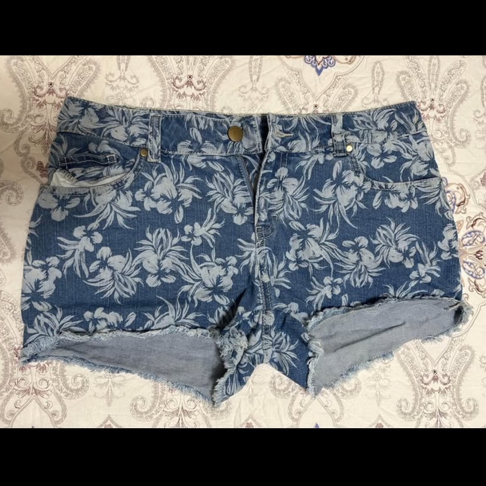Floral Blue Denim Women's Shorts